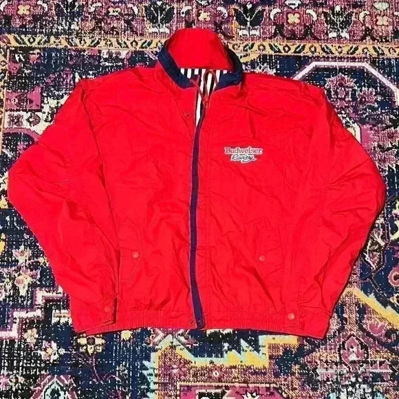 Vintage Hartwell Jacket Mens XL Windbreaker Snap Closure "Budweiser Racing" - Picture 1 of 2